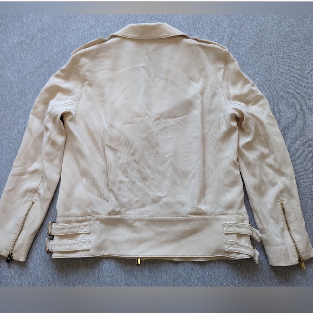 Club Monaco Relaxed Asymmetrical Moto Biker Jacket Cream Beige S - Picture 7 of 14